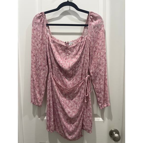 Reformation Rosalie Long Sleeve Square Neck Pink Floral Mini Dress Sz 2 - Picture 2 of 12